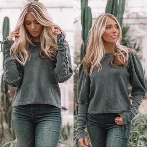 Free People Charcoal Tasha Knit Thermal Top